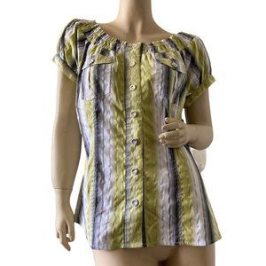 Marianne Women's lightweight Short Sleeve Yellow Striped Top Tunic Size X-Large